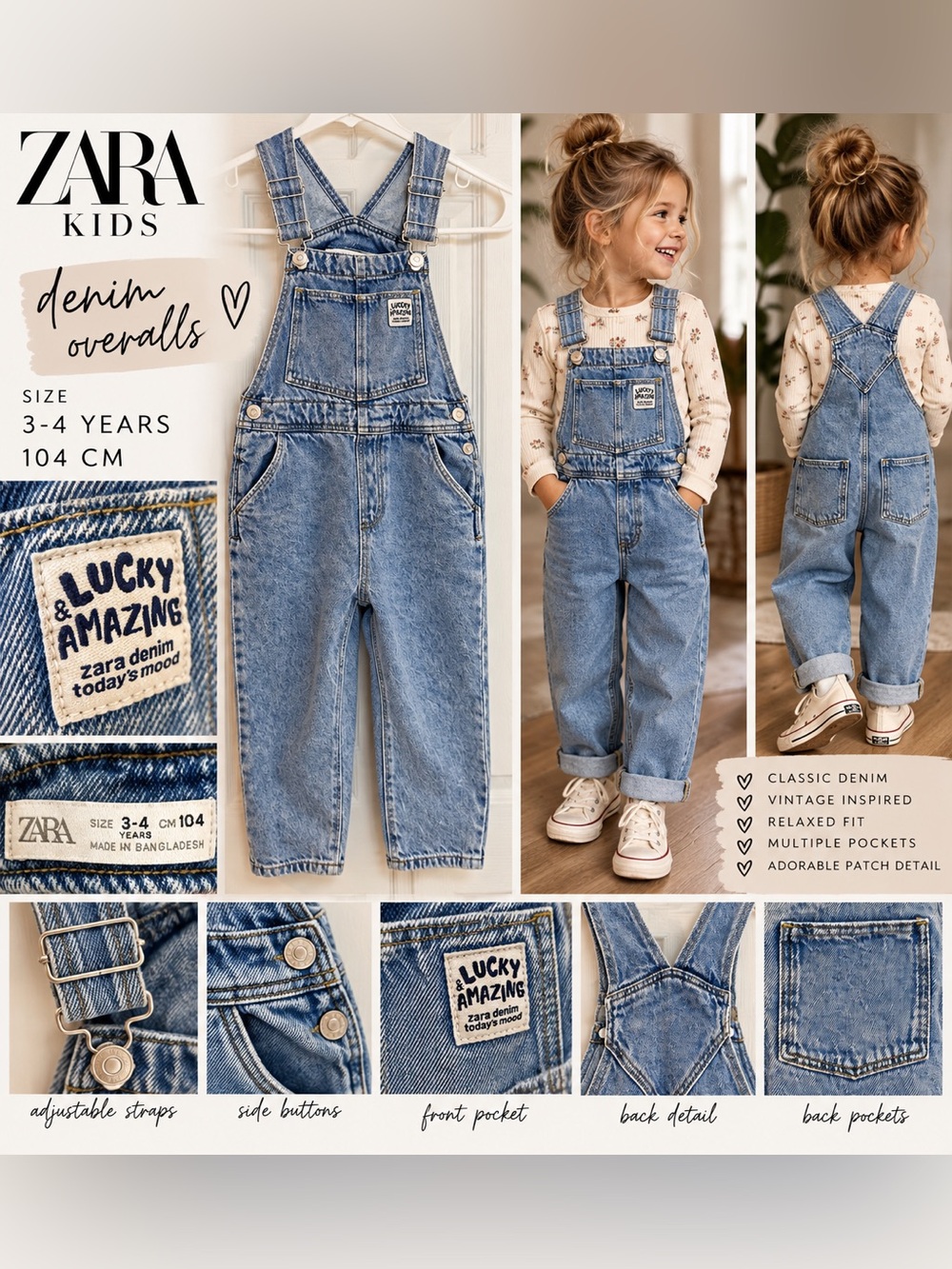 Zara Kids Denim Overalls 3-4Y